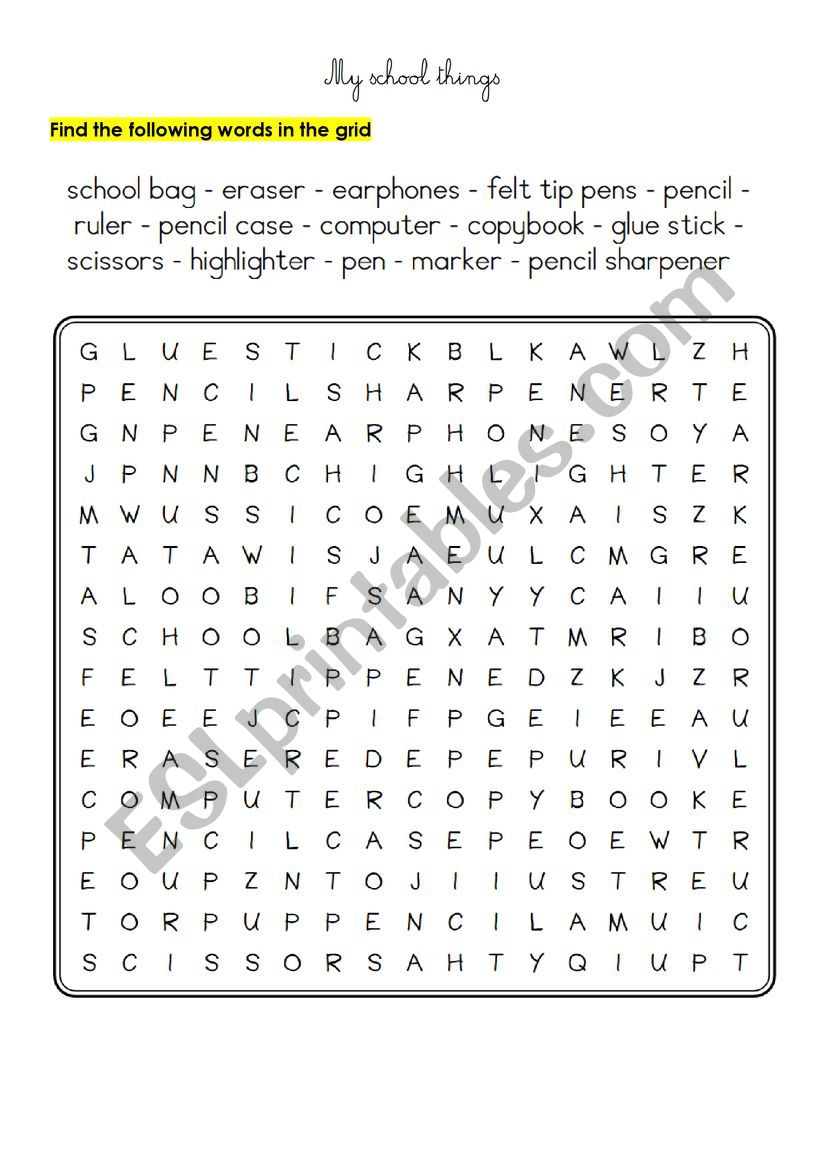My school things worksheet