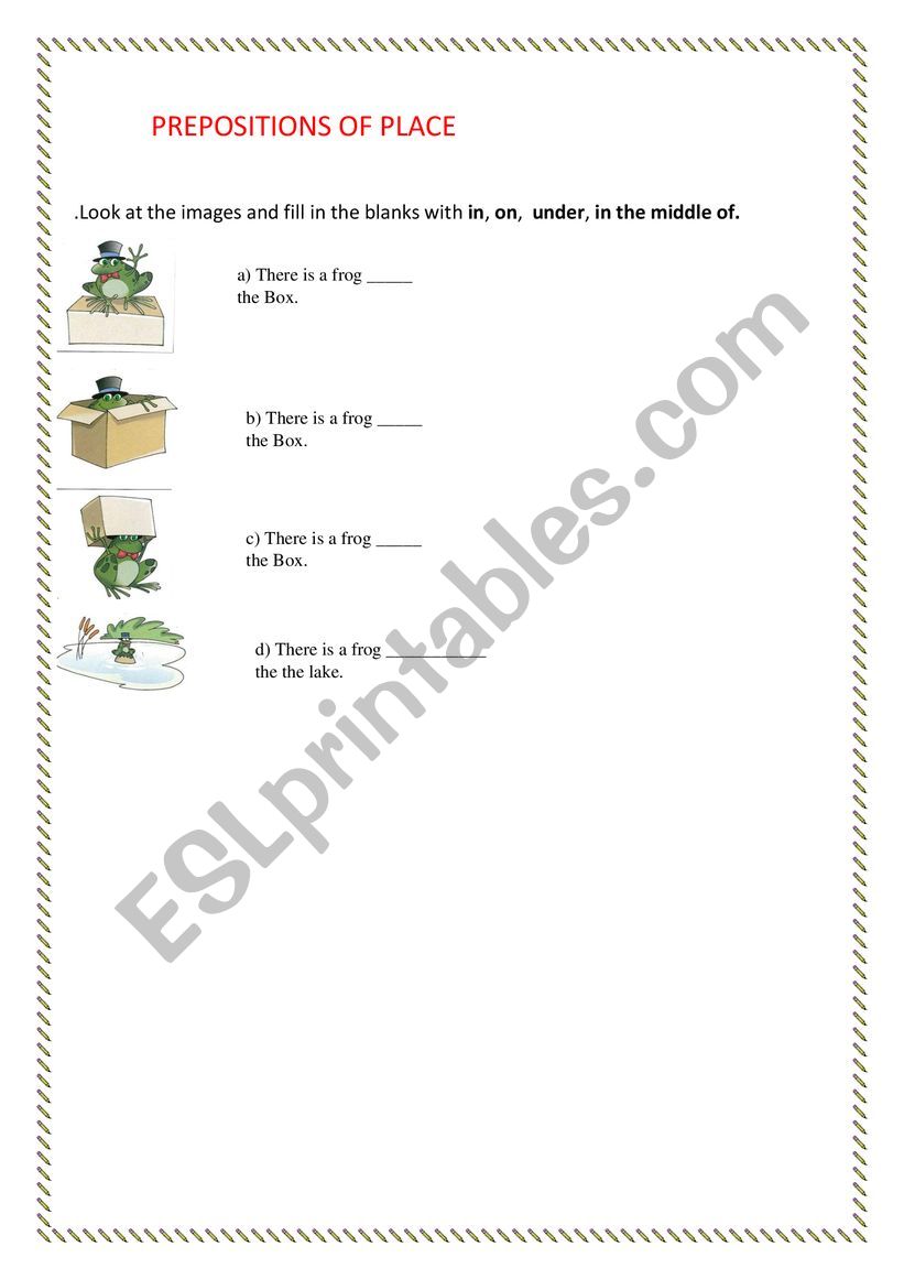 Prepositions of place worksheet