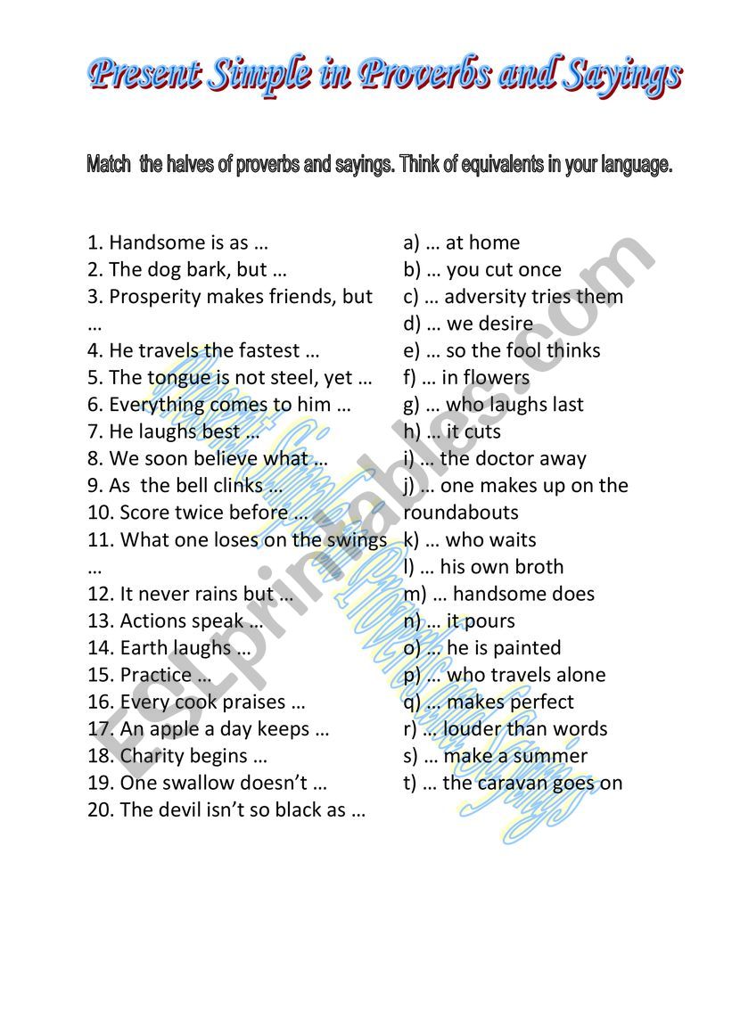 Proverbs and Sayings worksheet