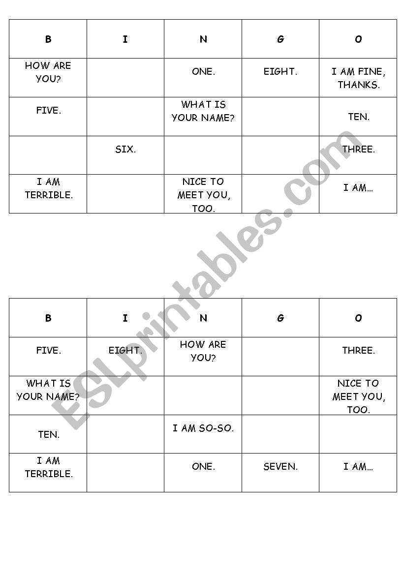 BINGO (GREETINGS AND NUMBERS 1-10) - MANY CARDS!