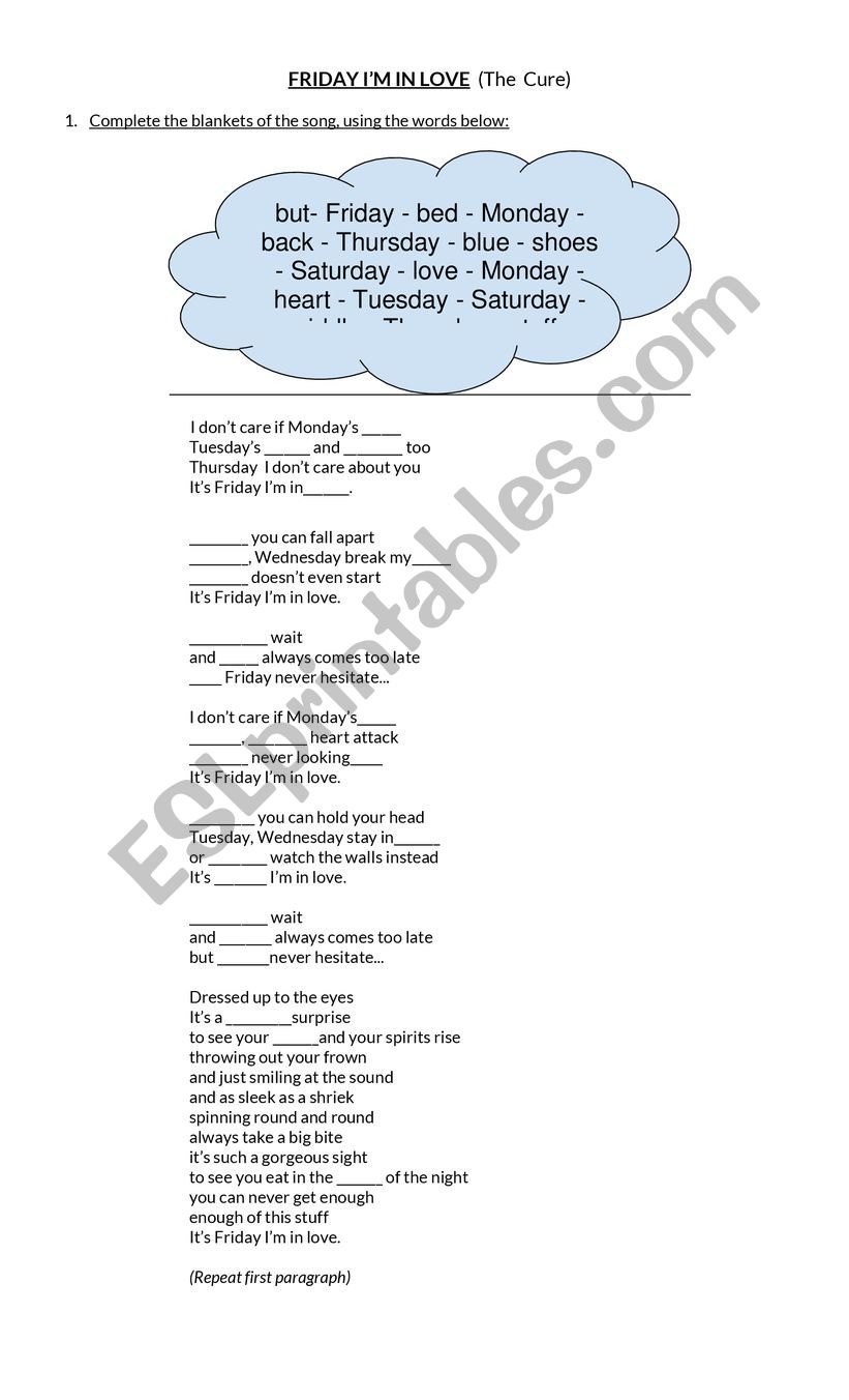 Friday IÃ¯Â¿Â½m in love by The Cure