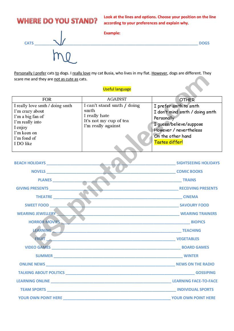 Likes and dislikes - speaking for pre-int/intermed students