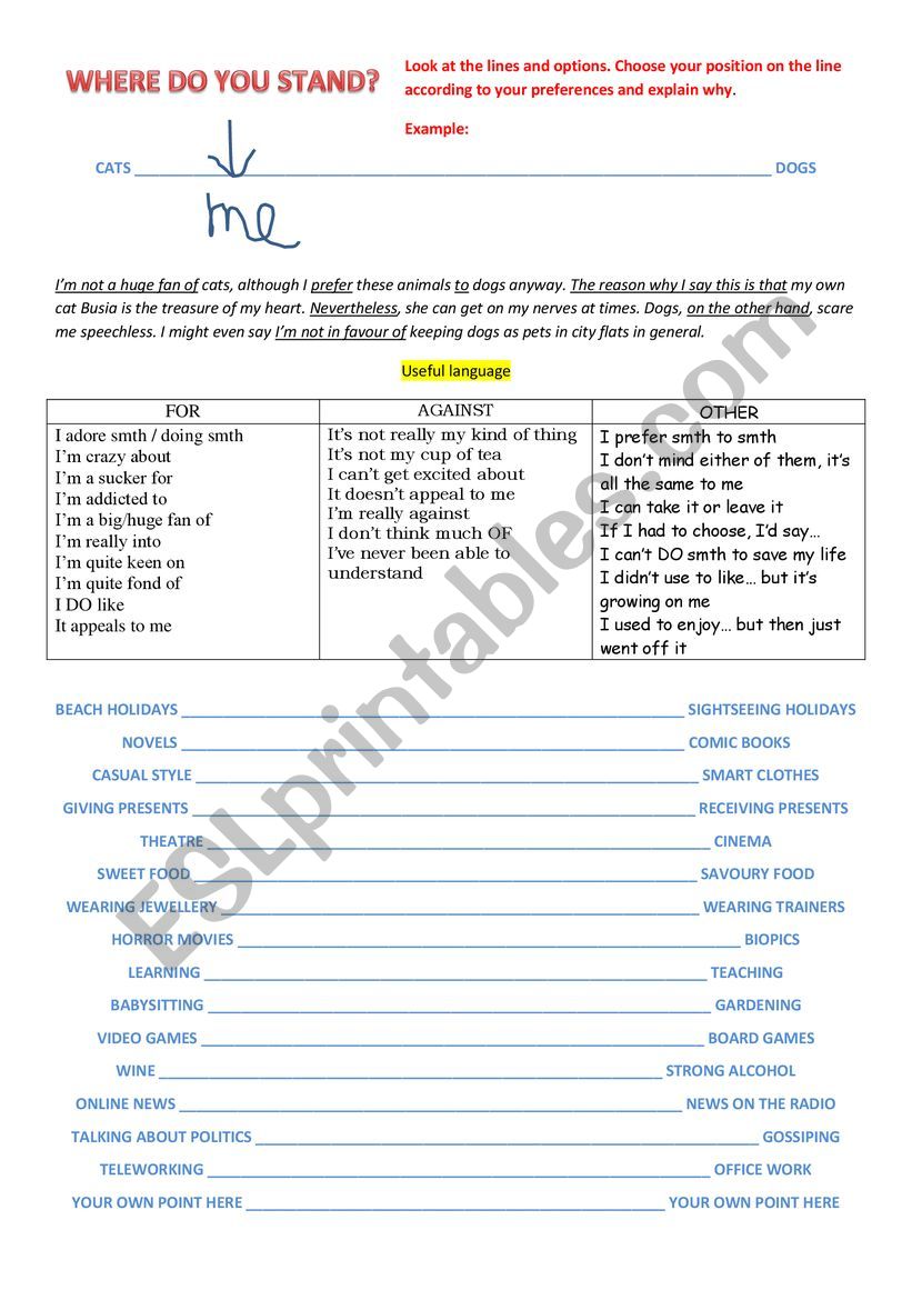 Likes and dislikes for upper-inermed and advanced students