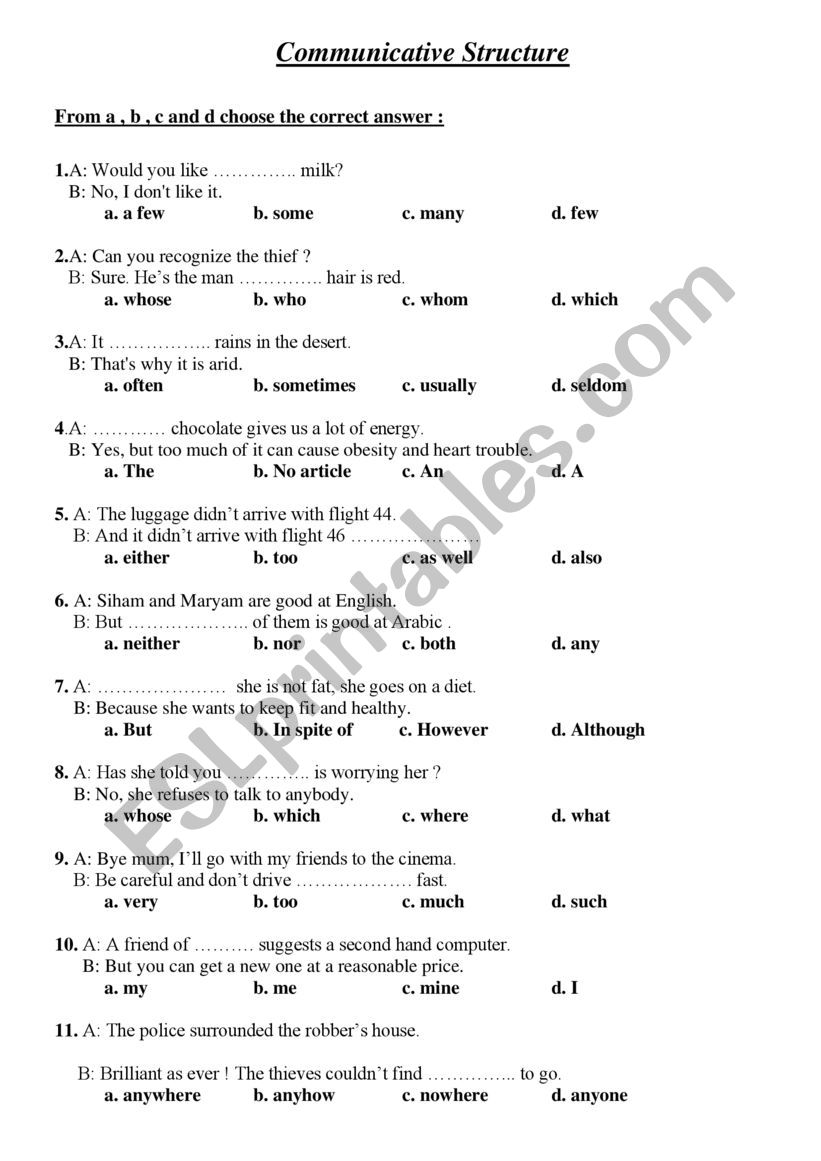 Structure worksheet