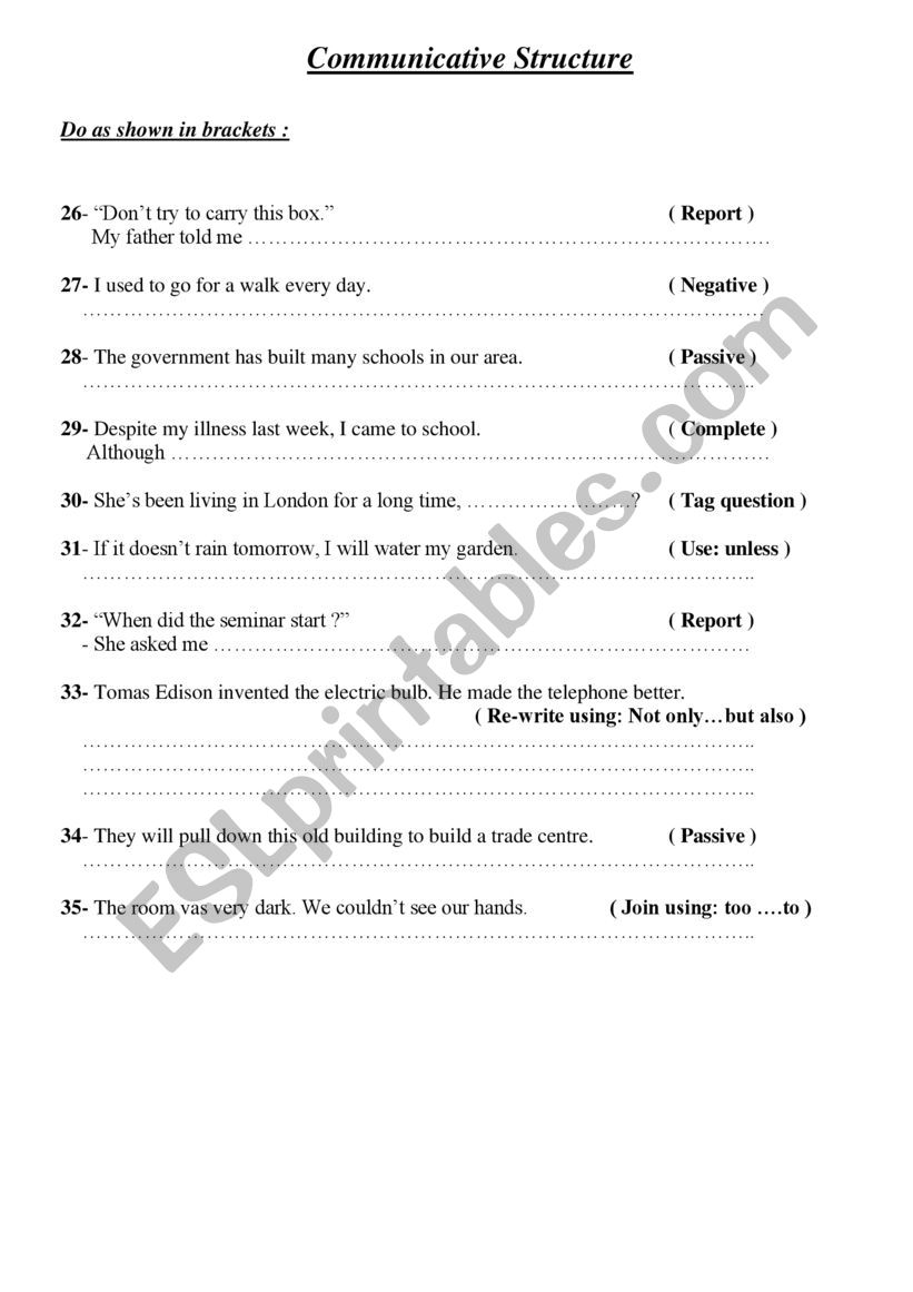 Structure worksheet