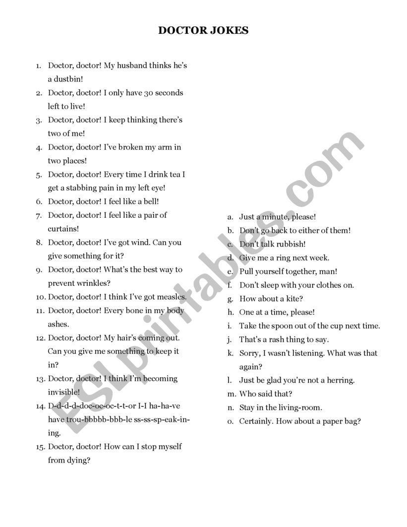 Doctor Jokes worksheet