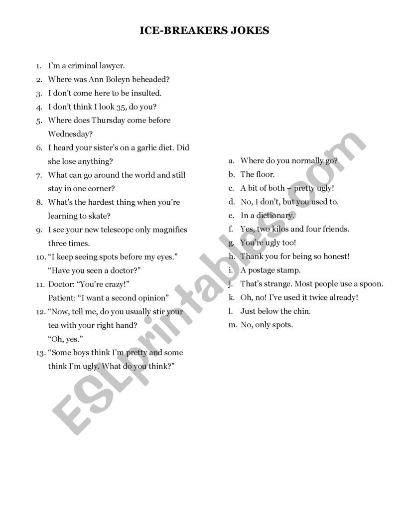 Ice-breakers Jokes worksheet