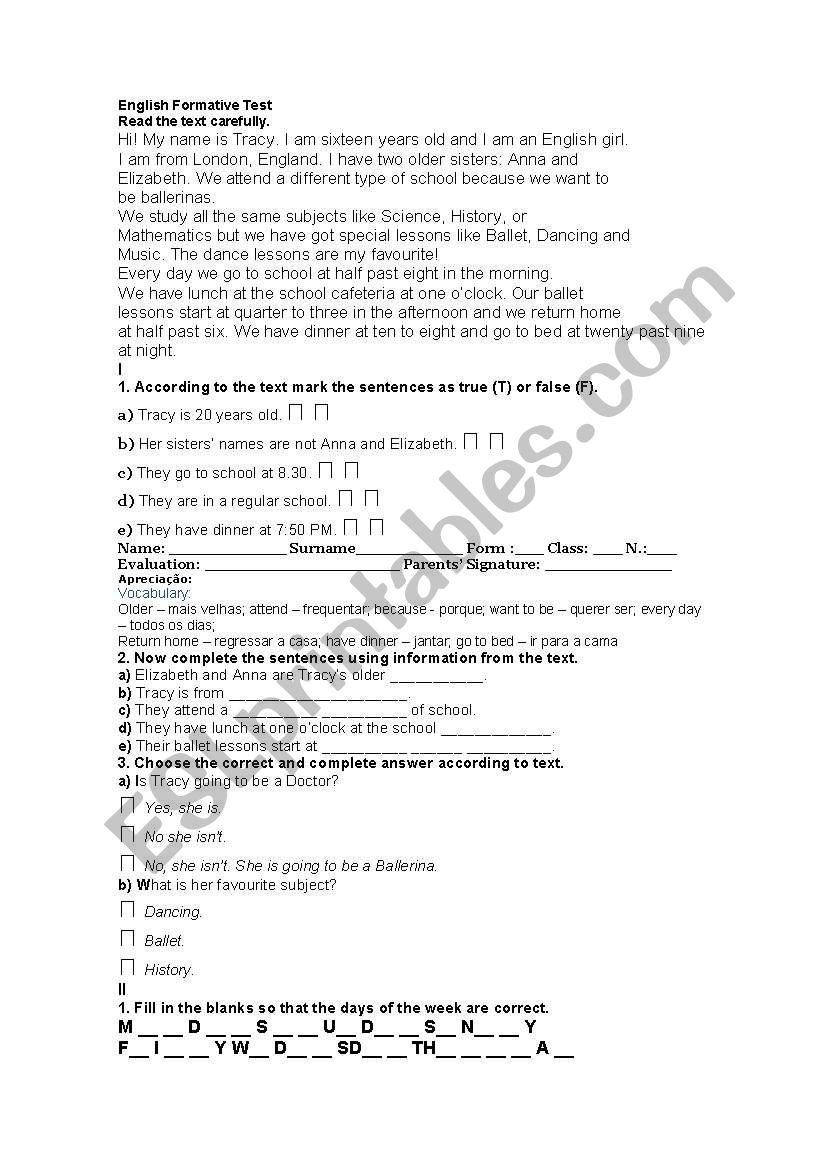 English test worksheet