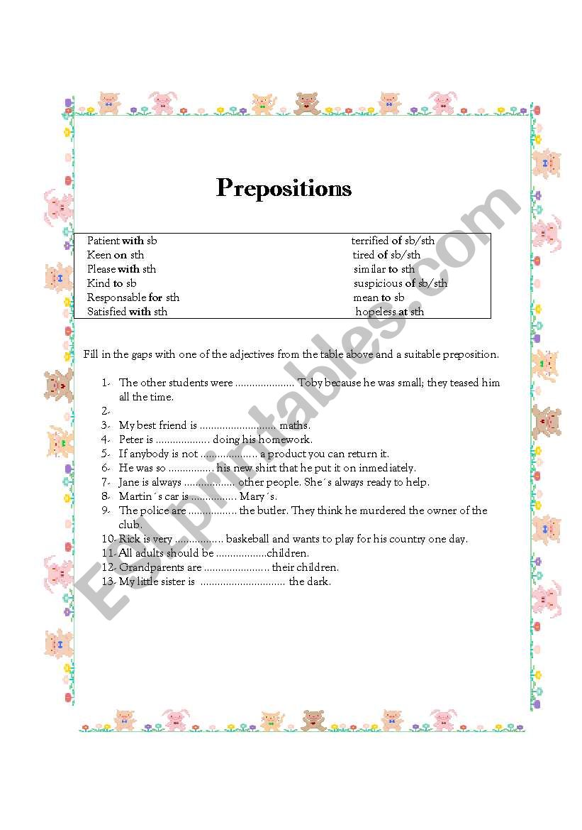 prepositions worksheet