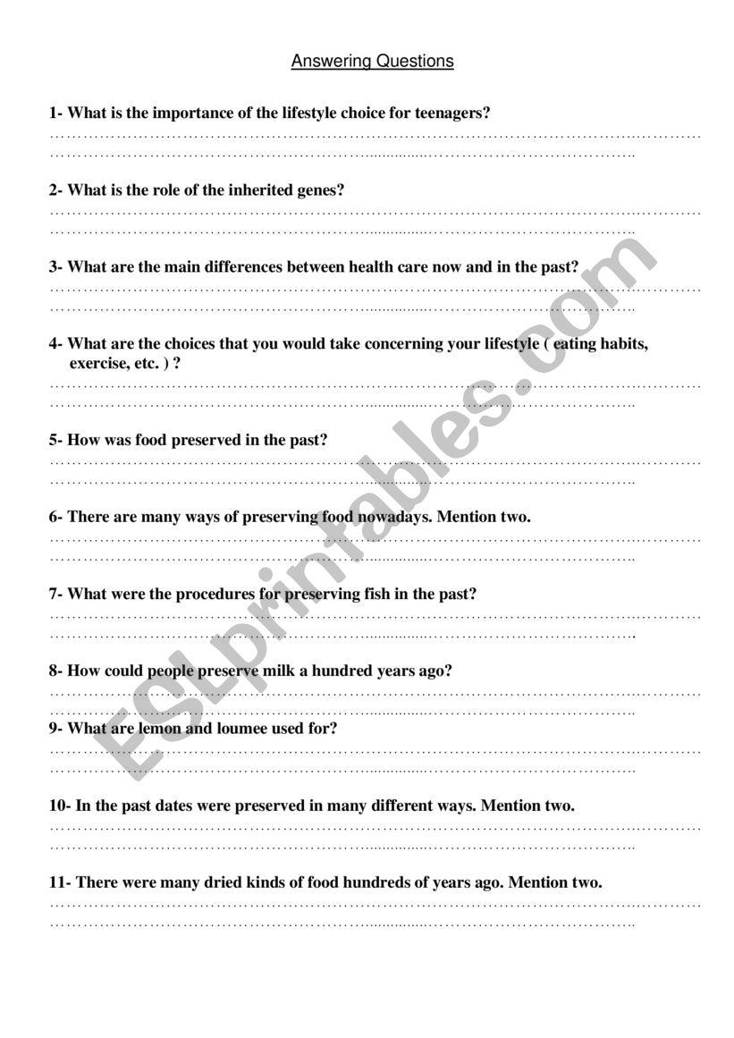 Answering questions worksheet