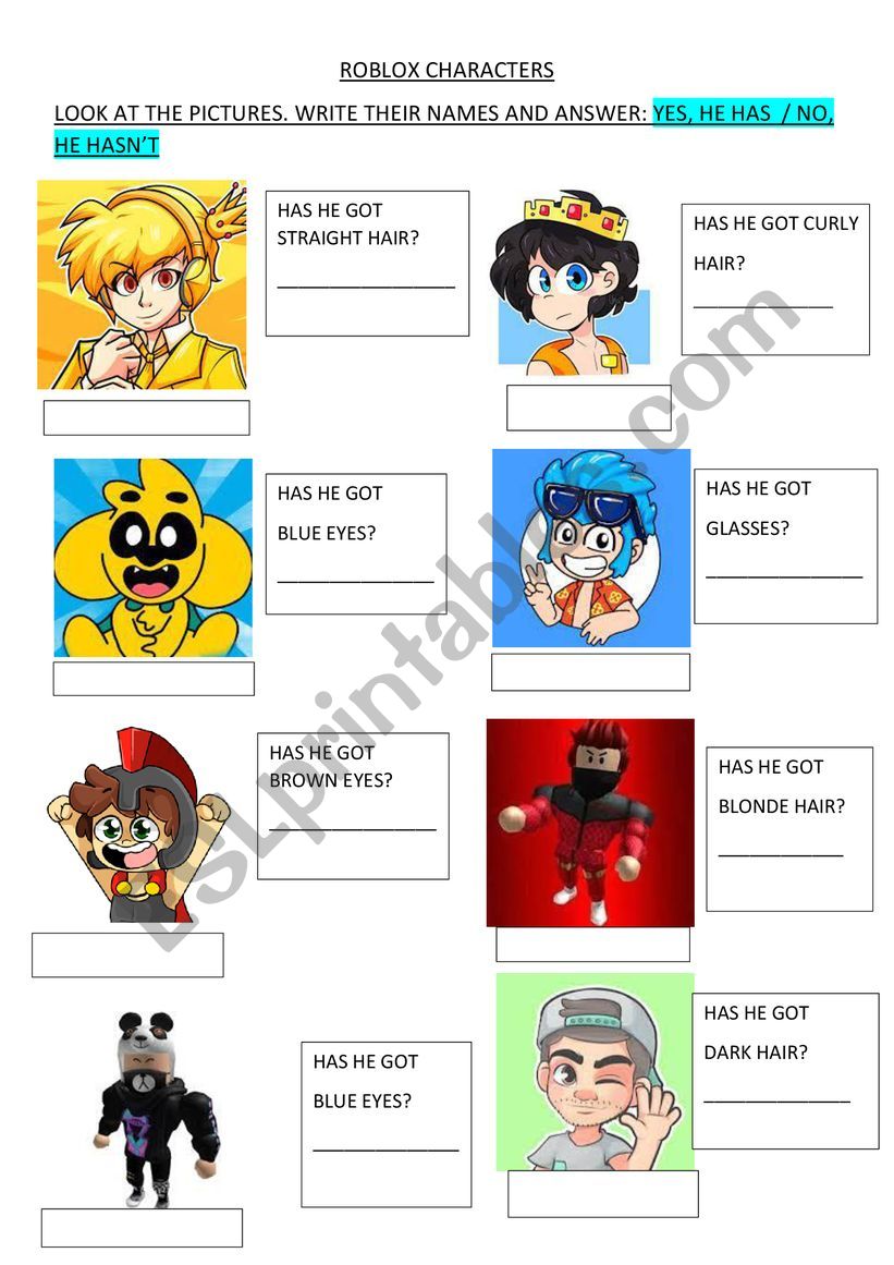 ROBLOX CHARACTERS worksheet