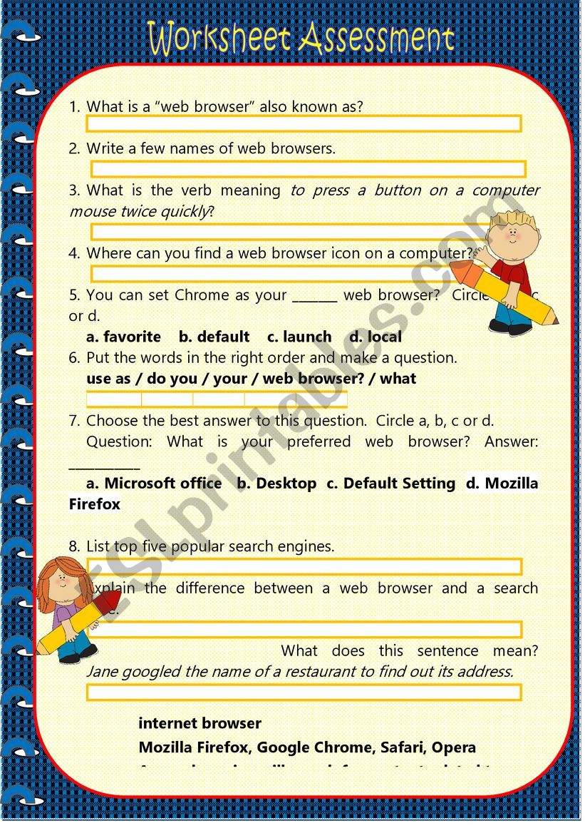 Internet worksheet