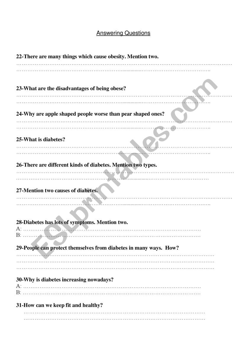 Answering questions worksheet