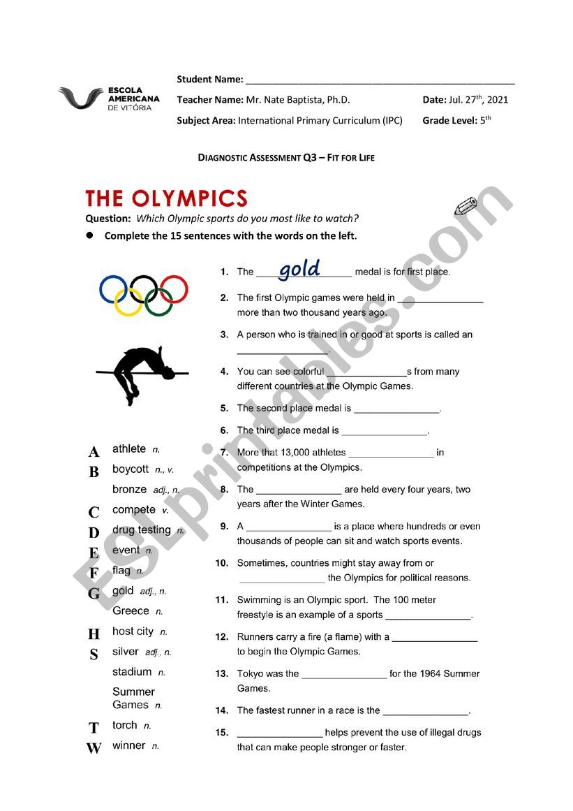 Olympics ESL worksheet by natanbaptista