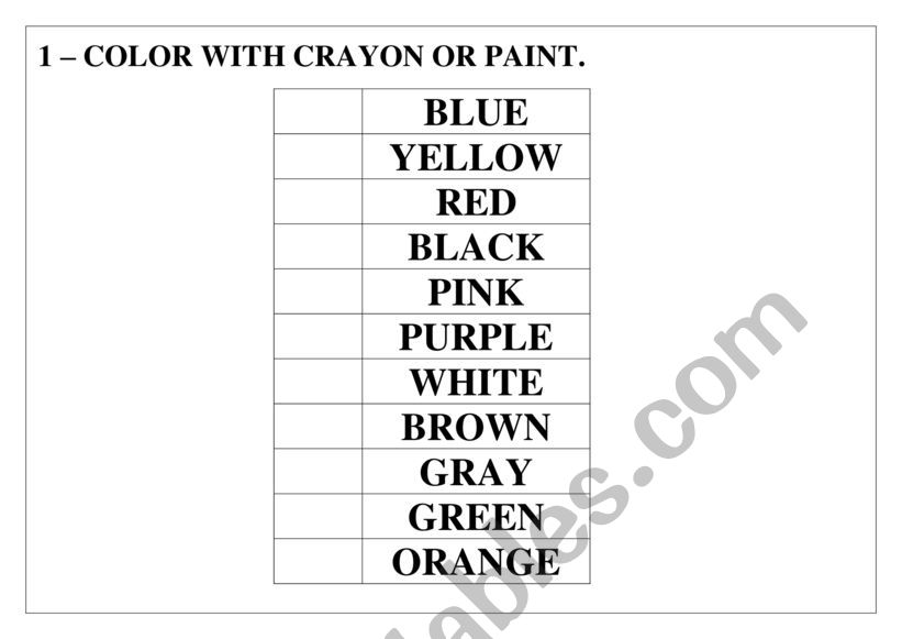 COLORS FOR SPECIAL STUDENTS worksheet