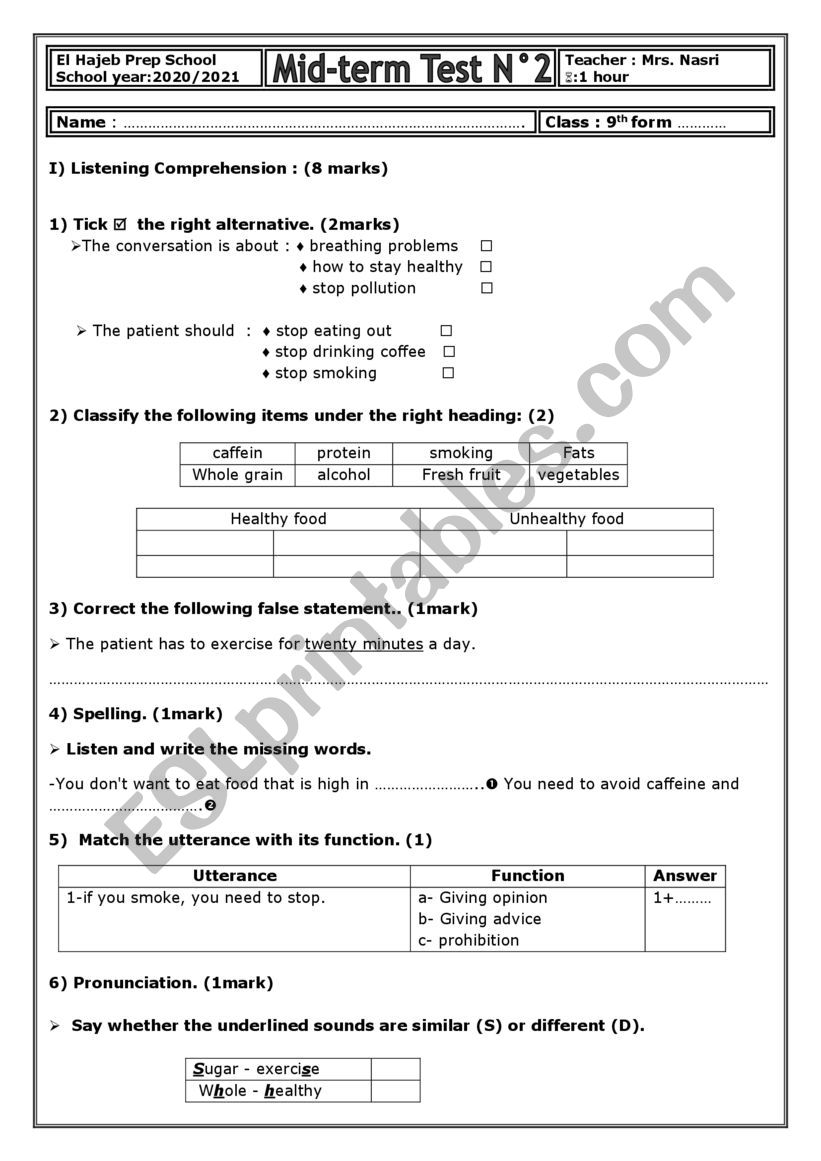 mid term test N2 for 9th formers
