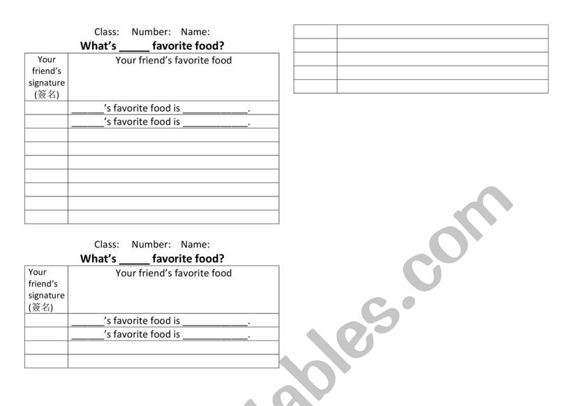 My favorite food worksheet