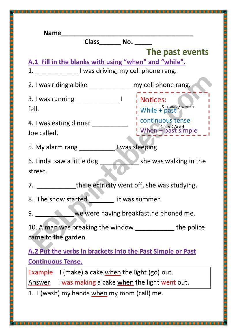 Past Simple & Past Continuous Tense