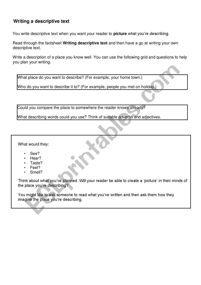 Descriptive Essay worksheet