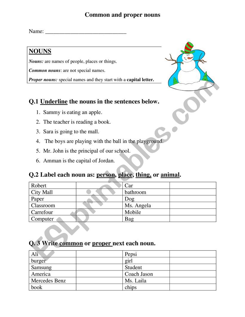 common and proper nouns  worksheet