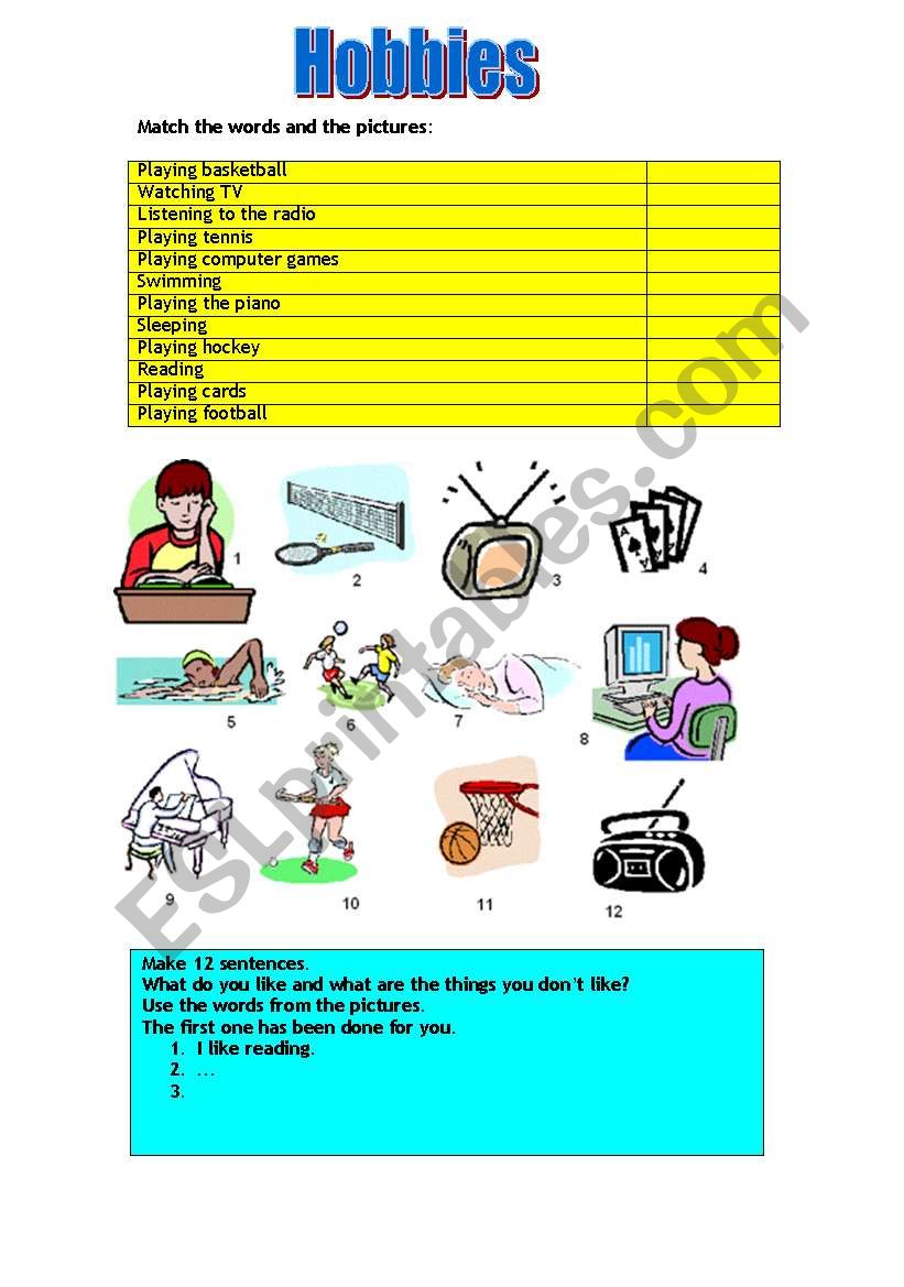 Worksheet hobbies worksheet