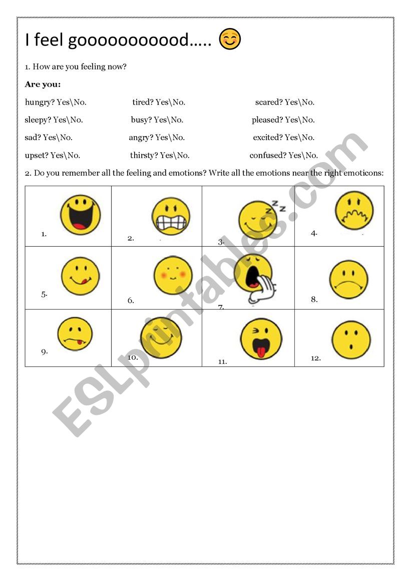 Emotions and feelings worksheet