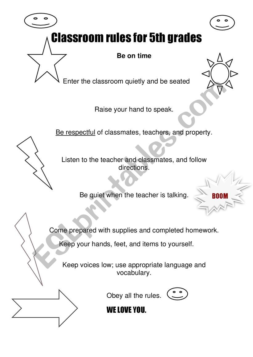CLASSROOM RULES FOR FIFTH GRADES
