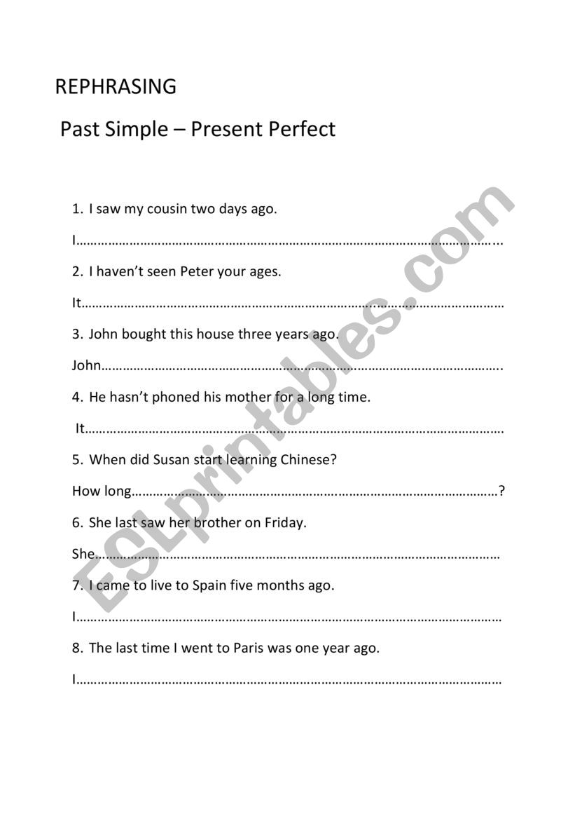 Rephrasing with key. worksheet