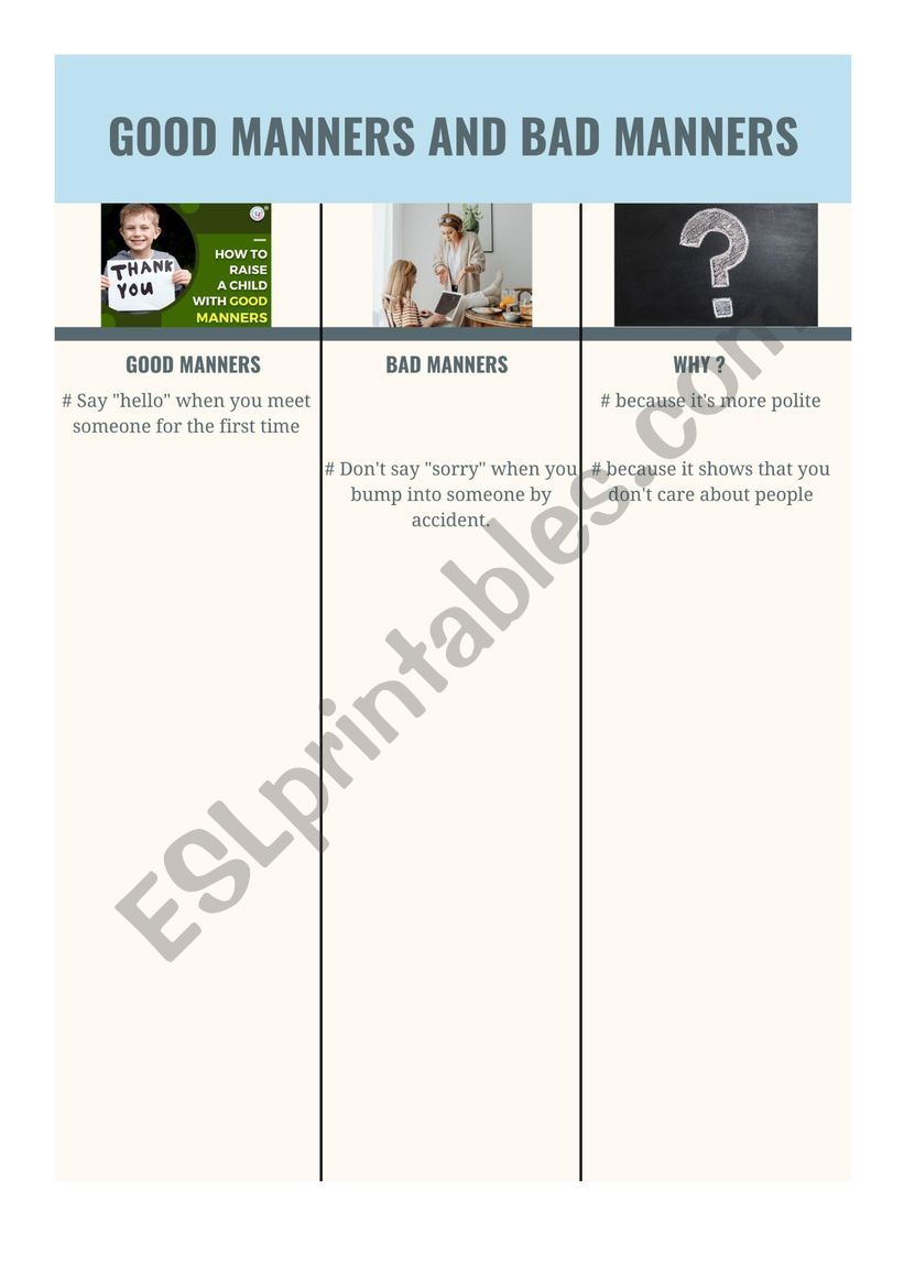 Good and Bad Manners worksheet
