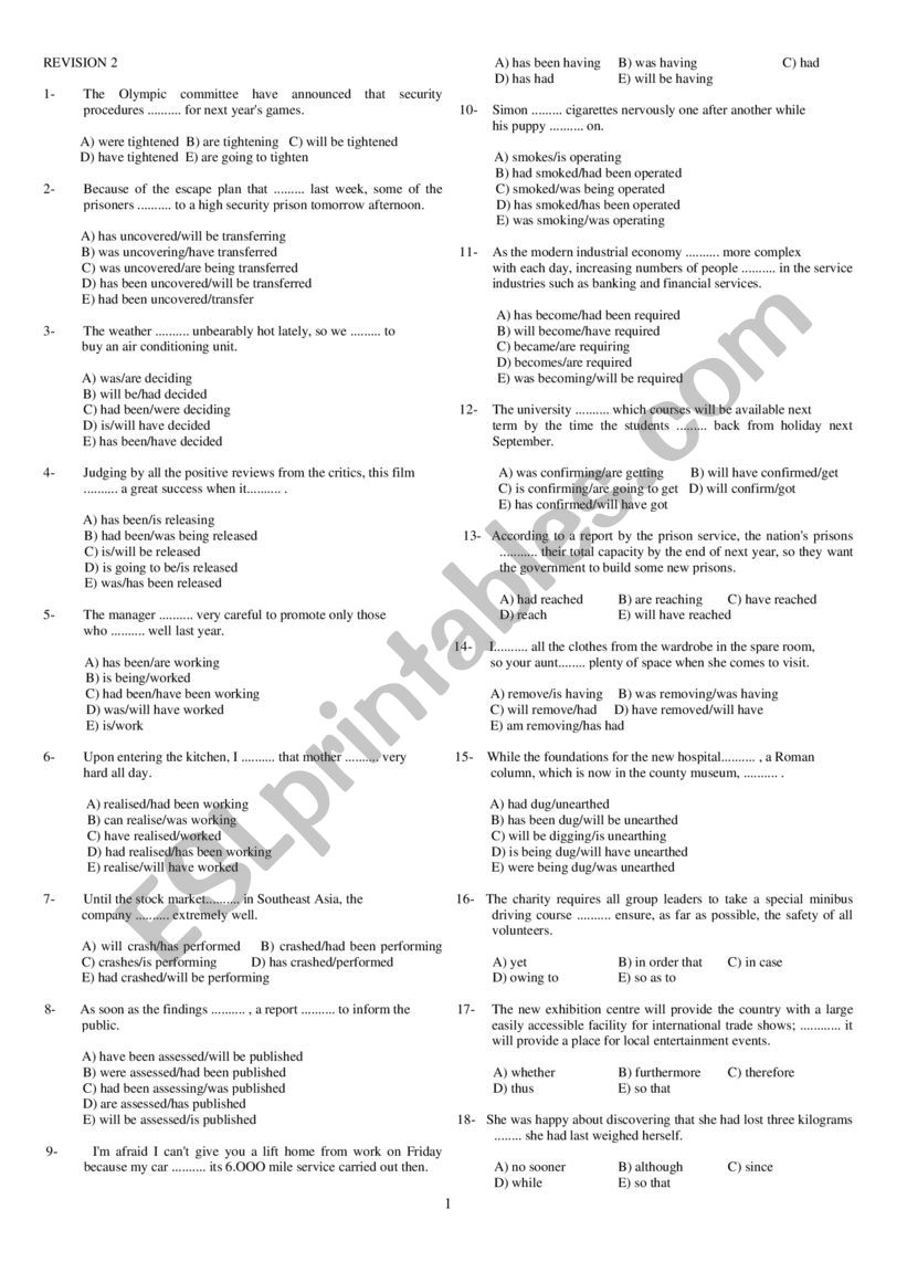 Revision grammar test with key