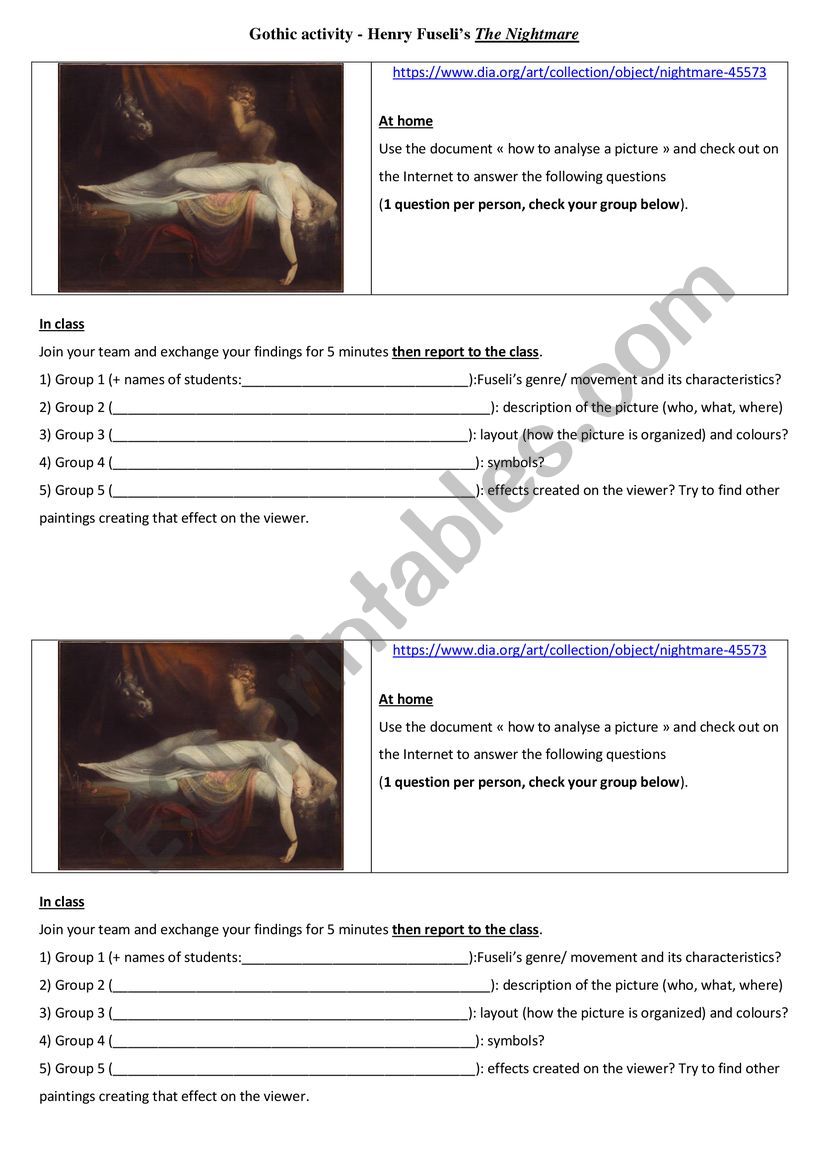 Gothic activity: describe the painting the nightmare by Henry FUSELI