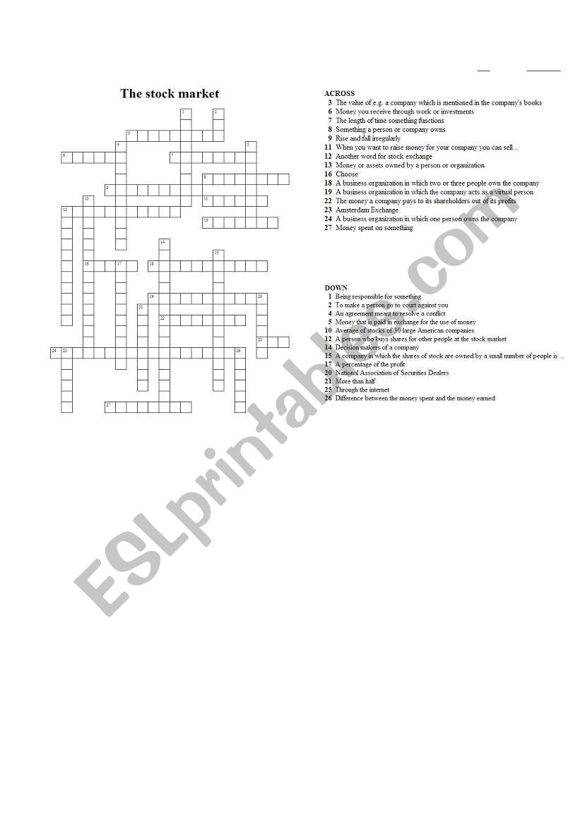 The Stock Market worksheet