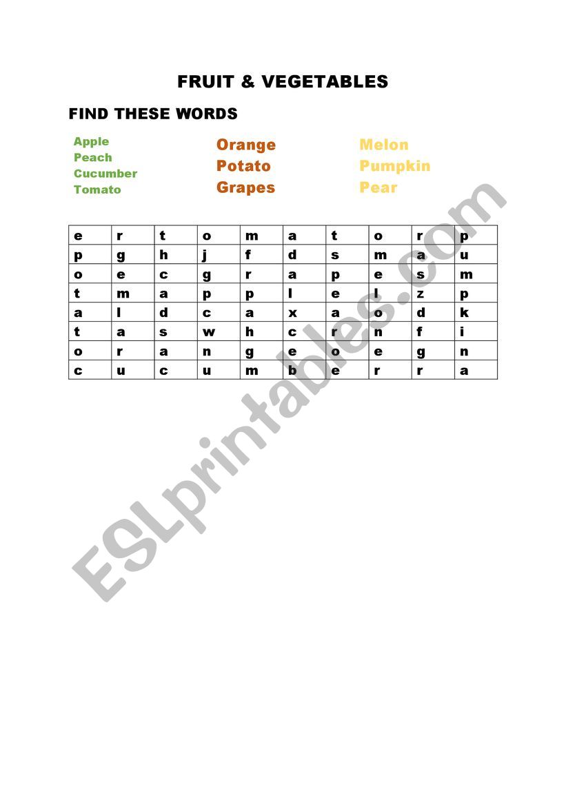 fruit & vegetables worksheet