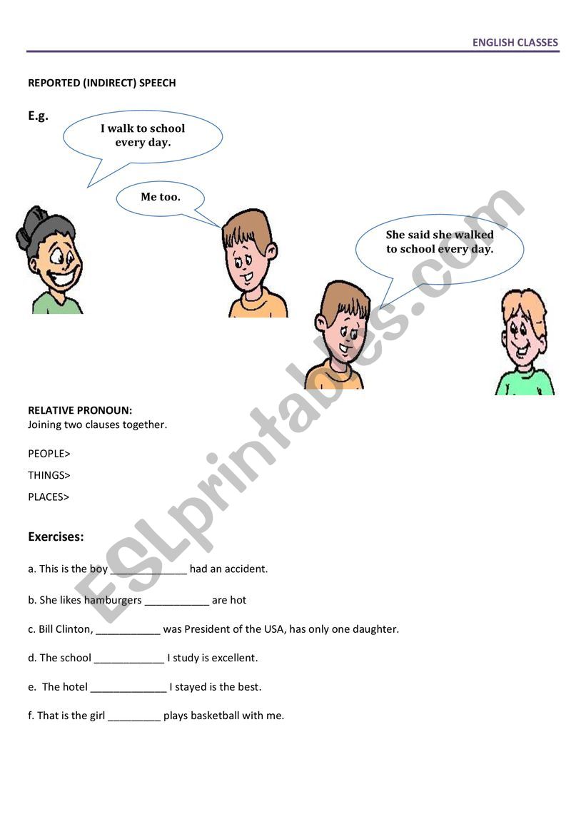 Reported speech worksheet