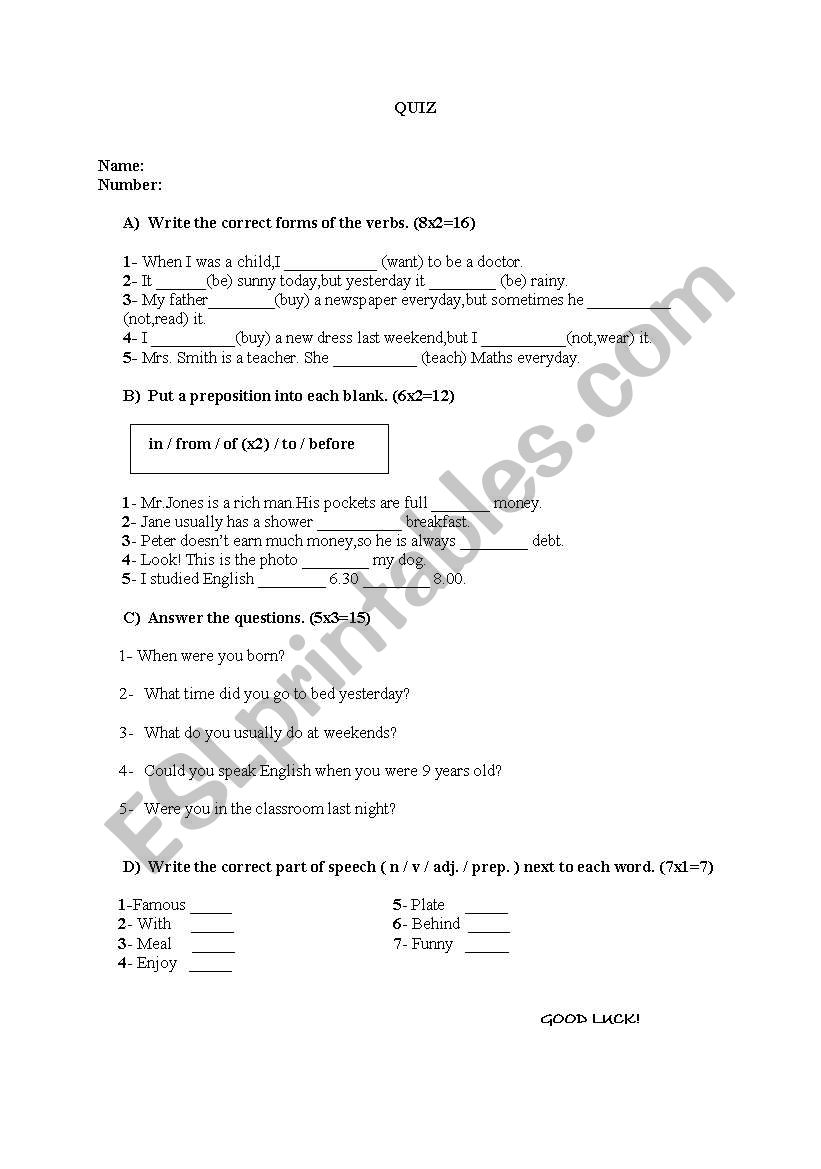 quiz worksheet