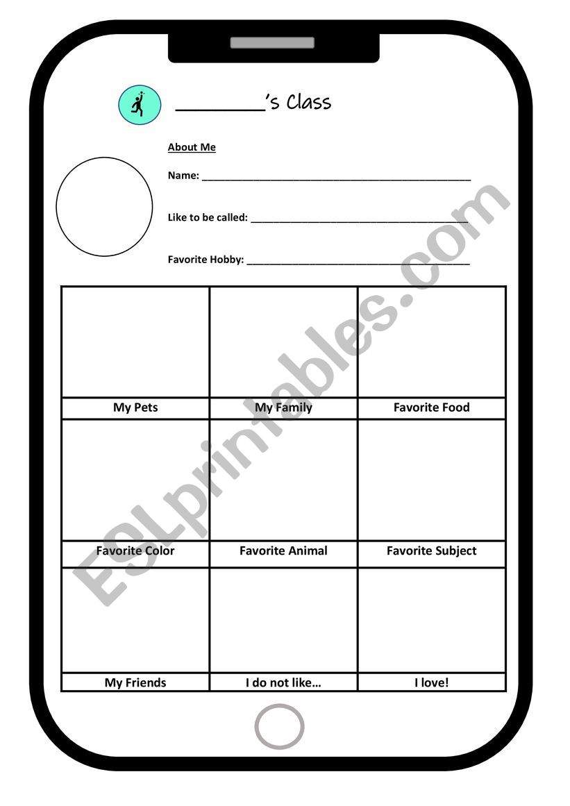 About Me! worksheet