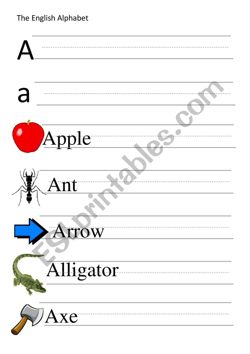 A-letter and words writing worksheet