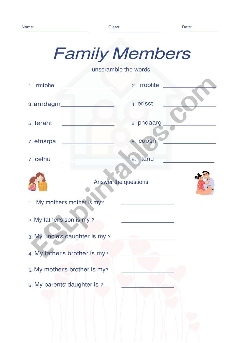 Family members worksheet