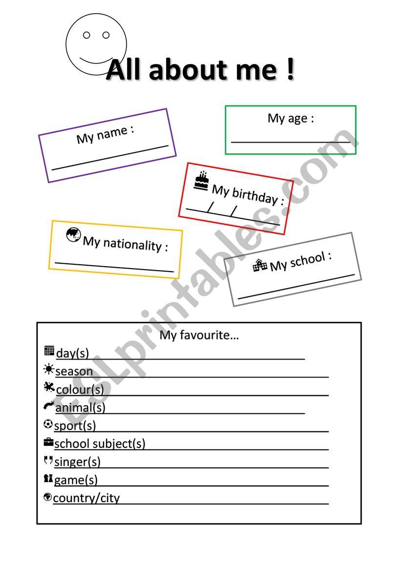 All about me worksheet