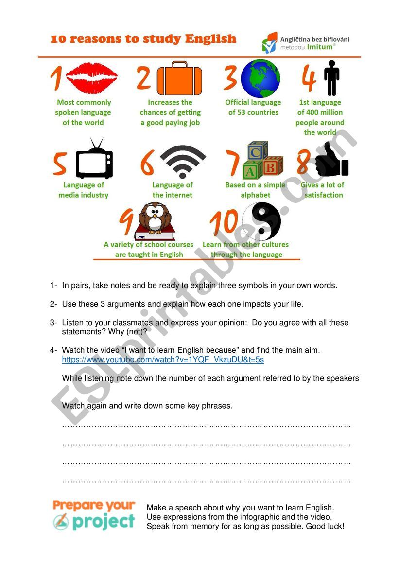 10 Reasons to learn English worksheet