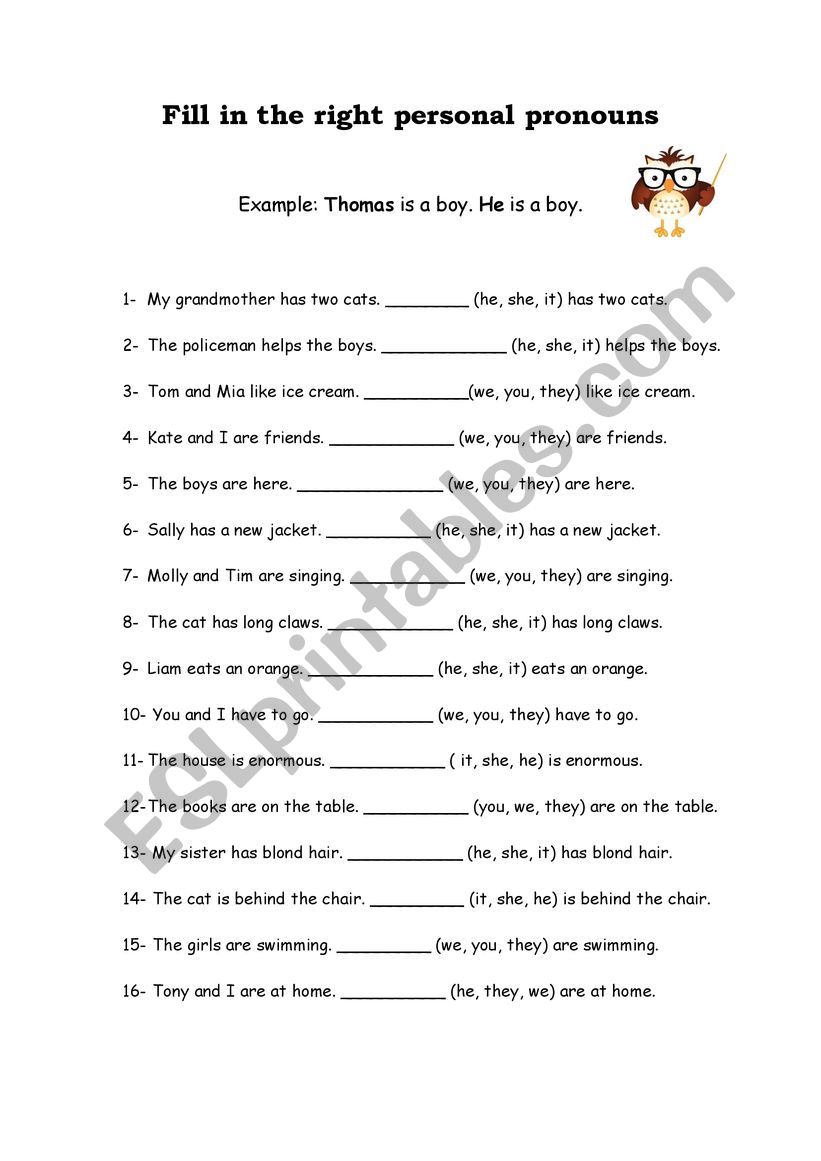 Personal pronouns worksheet