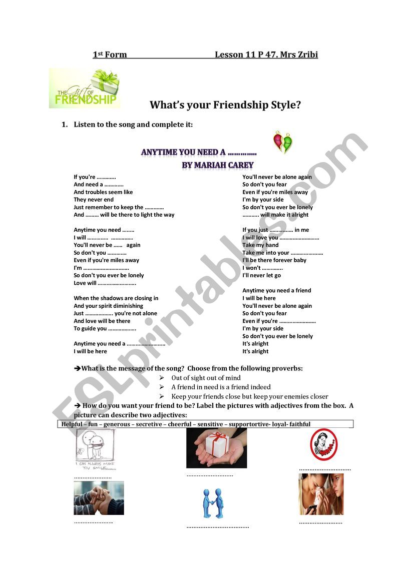1st for lesson 11 whatÃ¯Â¿Â½s your friendship style