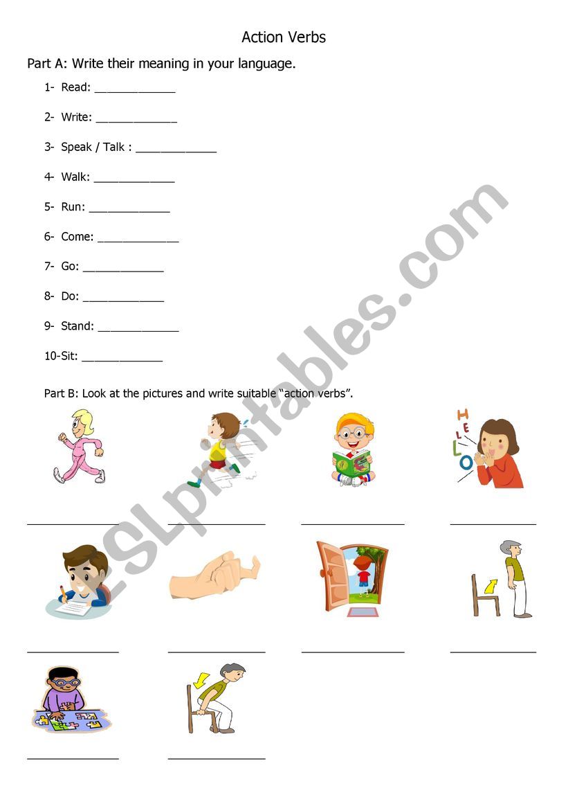 Action Verbs Part 1 worksheet