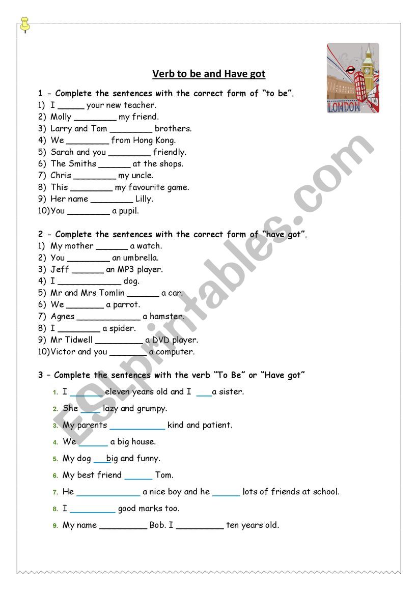 Verb To Be and Have Got worksheet