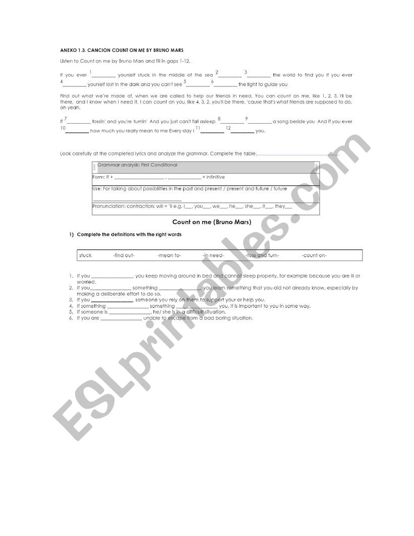 FIRST CONDITIONAL worksheet