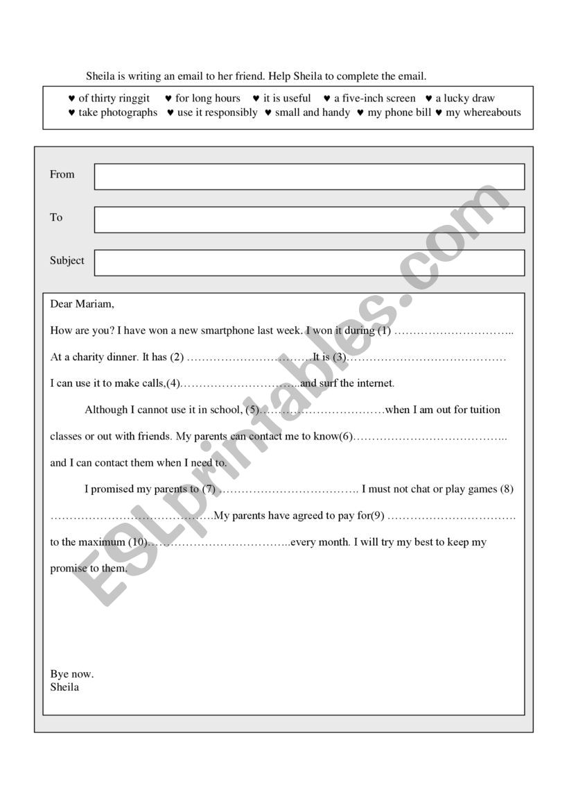 E-mail Writing worksheet