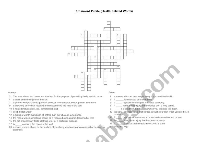 Crossword Puzzle (Health Related Words from Decisions for Health)