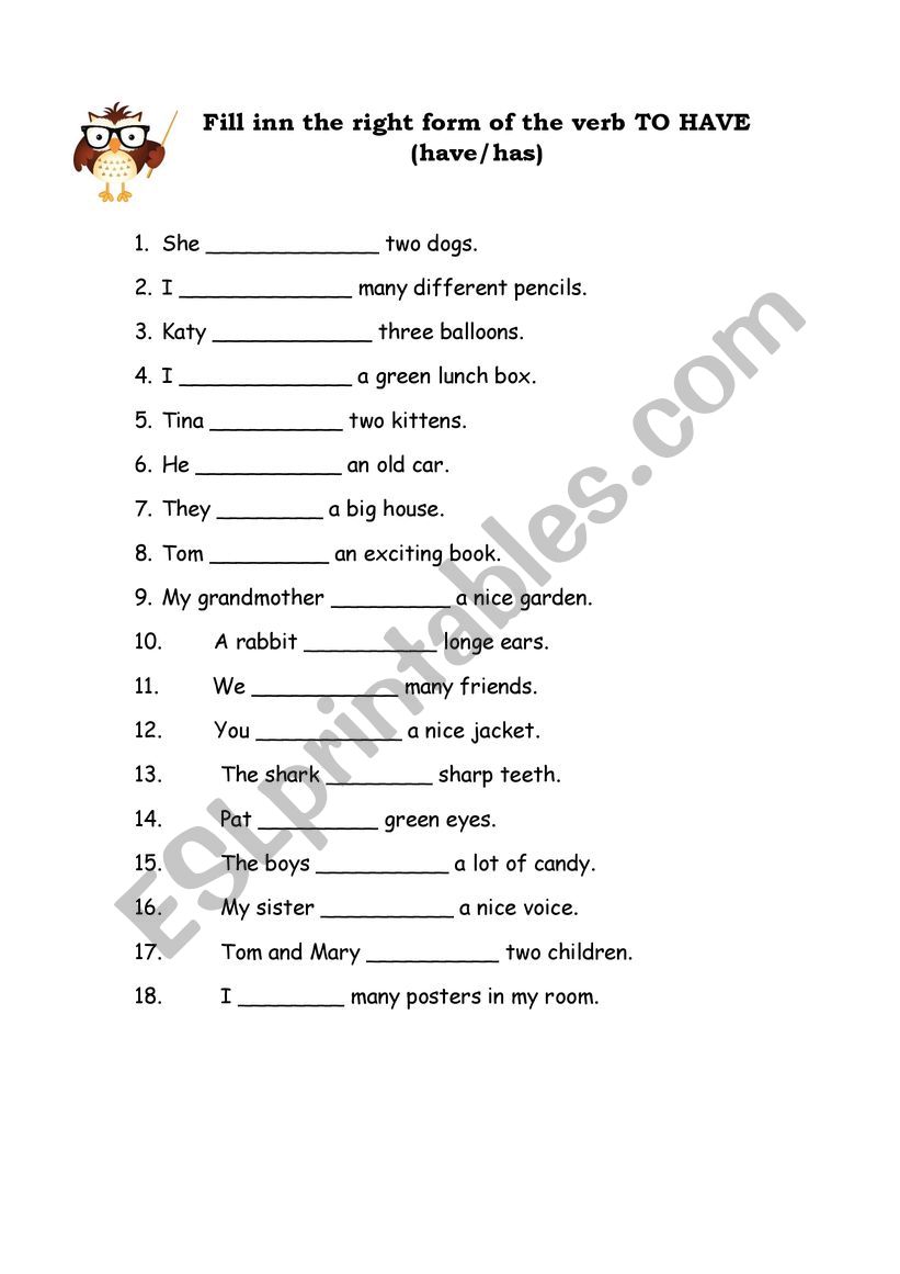 Have or has worksheet
