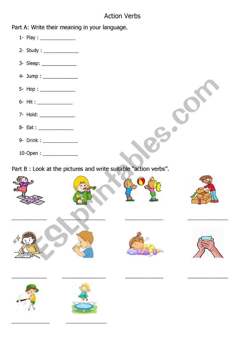 Action Verbs Part 2 worksheet