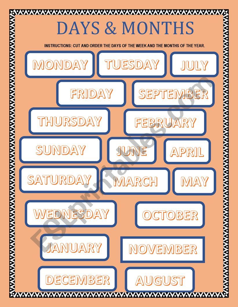 DAYS AND MONTHS worksheet